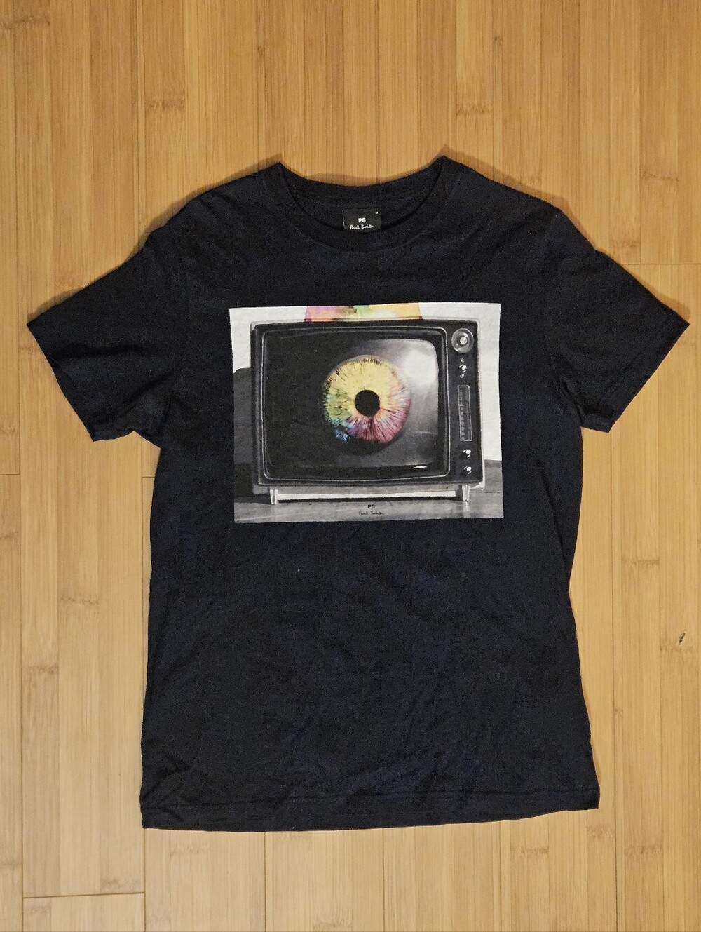 Paul Smith Black Graphic Tee with Retro TV Eye Print